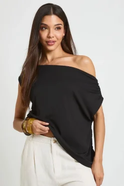 boohoo Haut Transparent Texturé Froncé À Ourlet Asymétrique Et Épaules Dénudées<Femme Tops