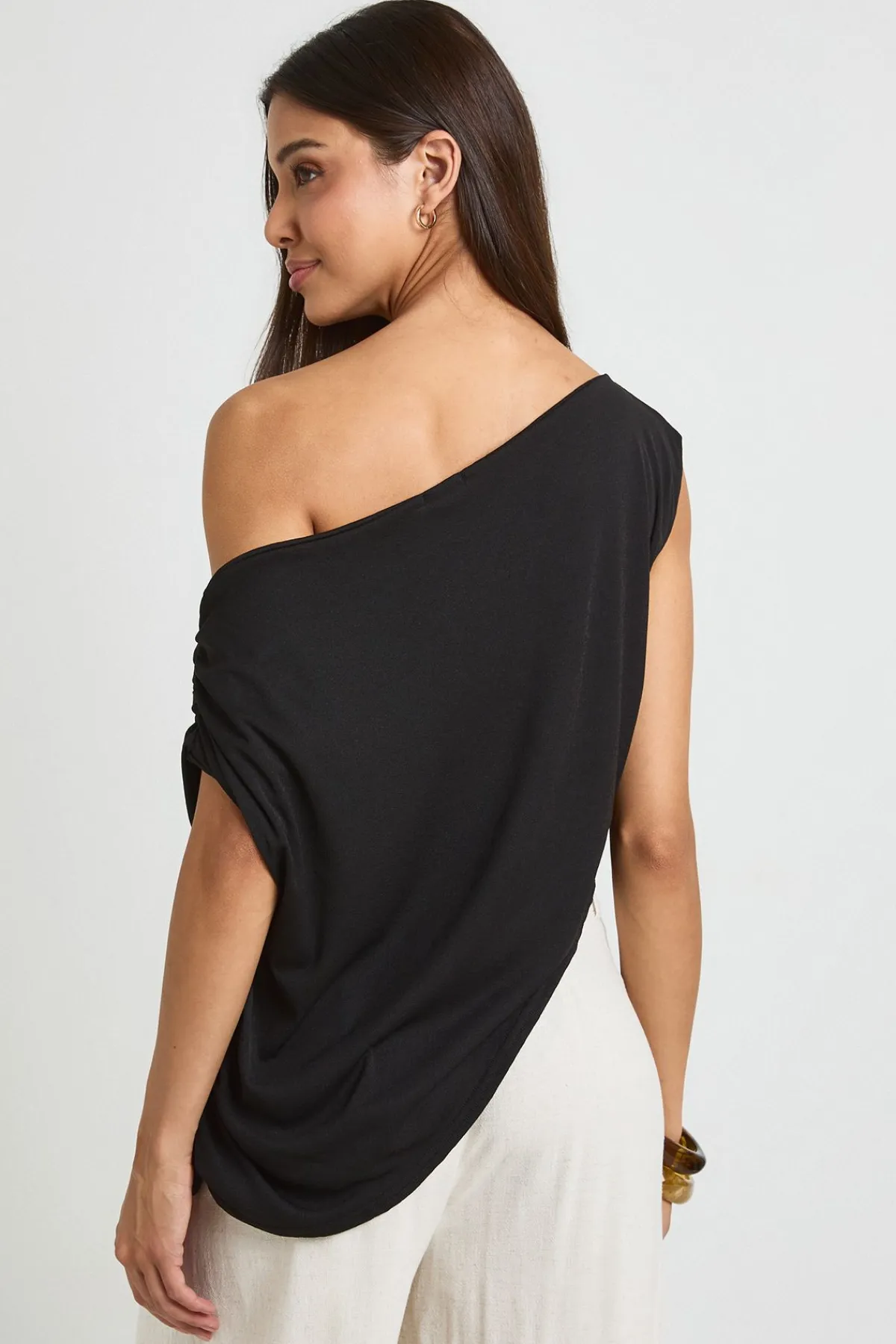 boohoo Haut Transparent Texturé Froncé À Ourlet Asymétrique Et Épaules Dénudées<Femme Tops