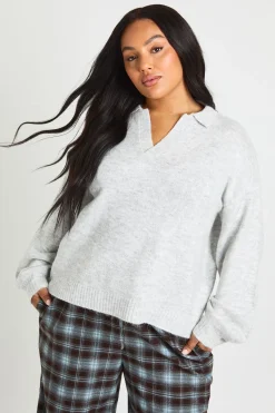 Haut tricoté à col et en V, taille plus