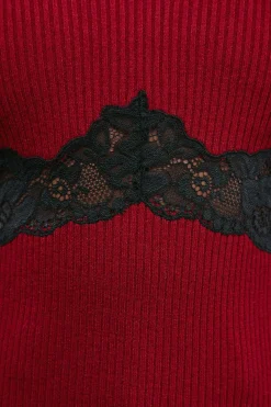 Haut Tricoté à Col V avec Dentelle Contrastante