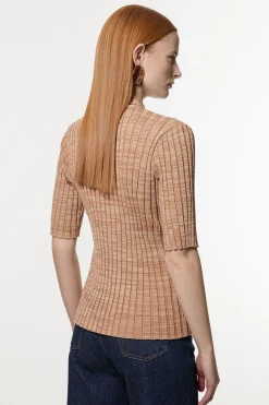 Haut Tricoté Côtelé Ajusté avec Détail Zip en Fil Torsadé