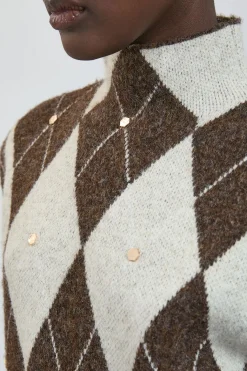 Haut Tricoté Douillet En Mélange De Laine À Losanges Clouté