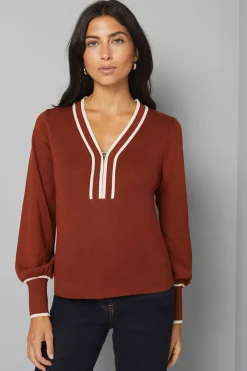 Wallis Haut Tricoté à Fermeture Éclair et Liserés Contrastants<Femme Pulls Et Gilets|Toutes Les Mailles