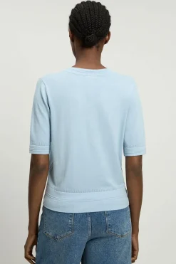 Haut Tricoté à Manches Courtes et Col V en Mélange de Viscose