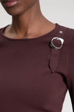 Haut Tricoté à Manches Longues avec Détails Boucles