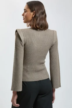 Haut Tricoté À Épaules Larges Avec Point De Chaînette