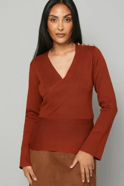 Haut Tricoté Peplum Petite à Détail Côtelé Asymétrique