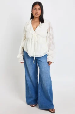 Haut Tunique Grande Taille À Motif Dévoré Avec Nœud Frontal Et Volants