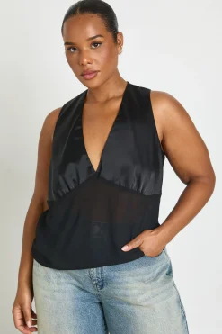 Haut Vaporeux Grande Taille À Décolleté Plongeant Et Buste En Satin