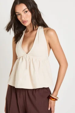 boohoo Haut Évasé Chambray À Encolure Dos-nu<Femme Tops