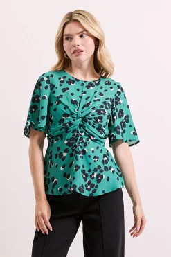 Dorothy Perkins Haut Vert à avec Détail Torsadé Devant et Manches Évasées<Femme Tops D’Automne|Tops
