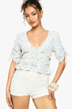 boohoo Haut à volant à imprimé floral tissé<Femme Tops