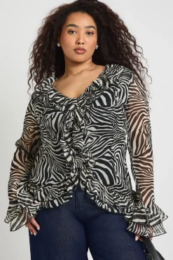 Haut à Volants en Mousseline Motif Zèbre Grande Taille