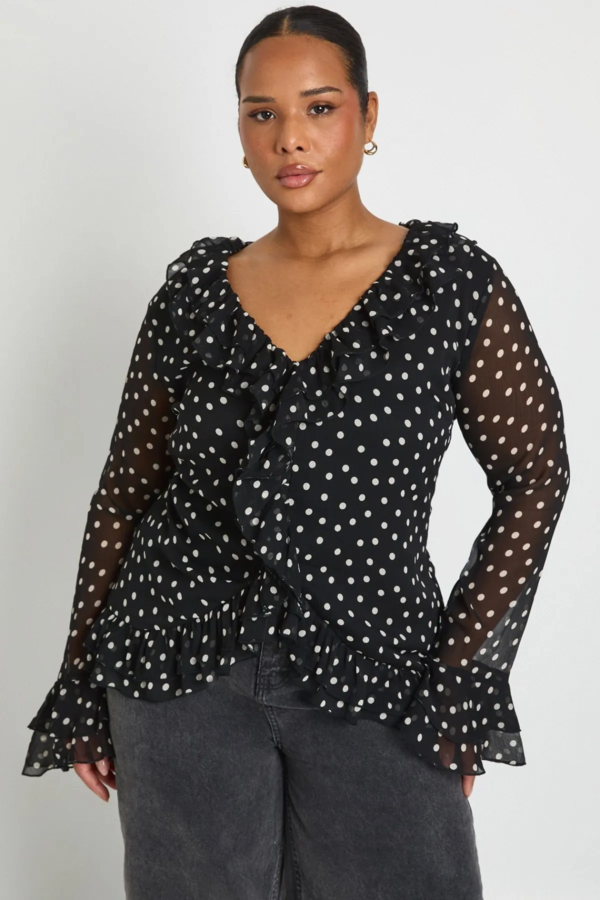 boohoo Haut à Volants Zèbre en Mousseline Grande Taille<Femme Pois|Tops