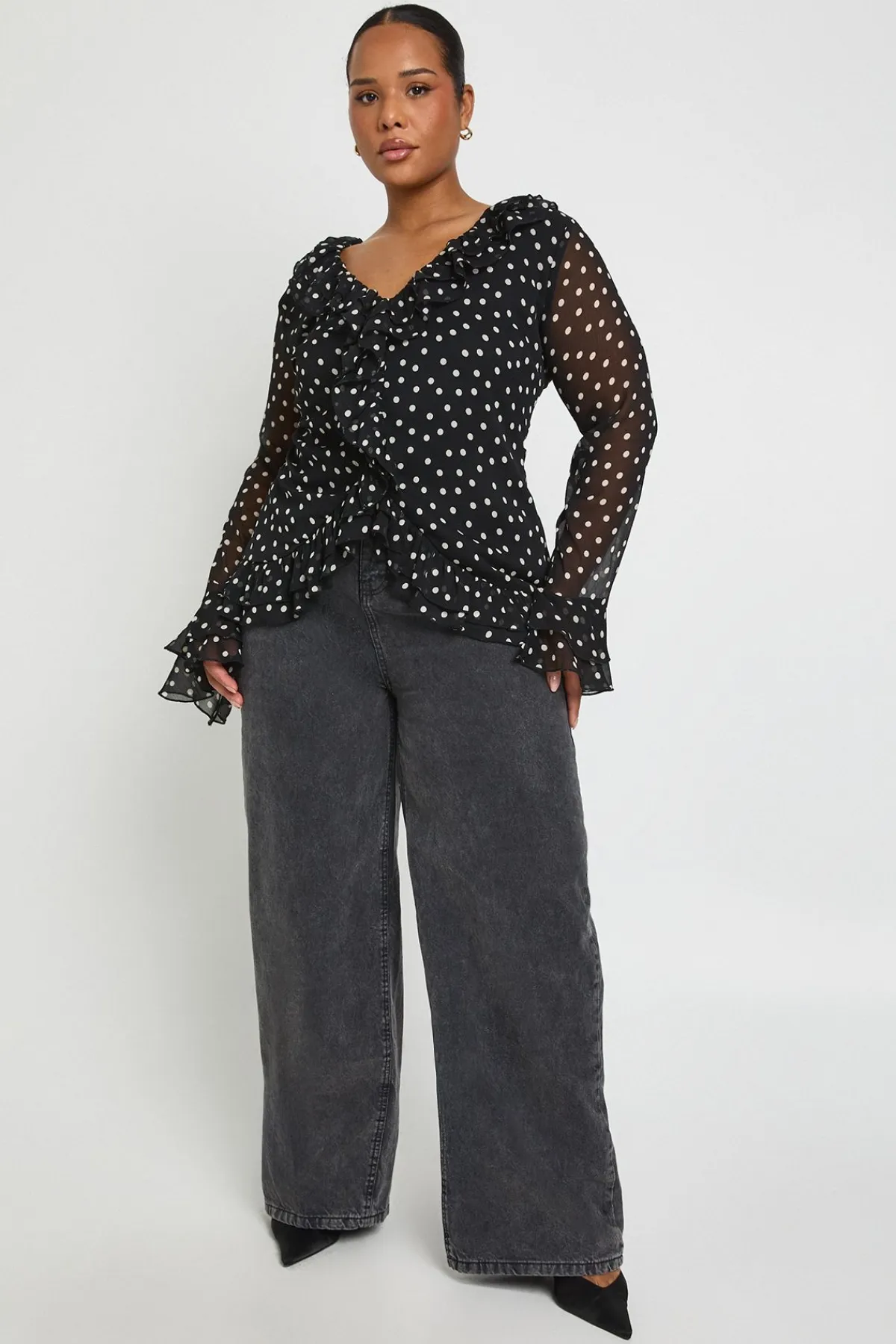 boohoo Haut à Volants Zèbre en Mousseline Grande Taille<Femme Pois|Tops