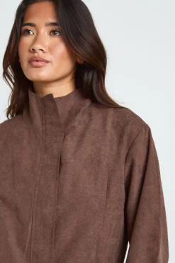 boohoo Haut Zippé À Col Cheminée Et Manches Ballon<Femme Looks Chocolat|Tops D’Automne