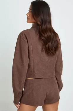 boohoo Haut Zippé À Col Cheminée Et Manches Ballon<Femme Looks Chocolat|Tops D’Automne