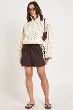 boohoo Haut Zippé À Col Montant En Sergé À Pois<Femme Pois|Tops