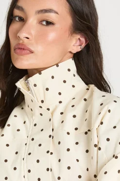 boohoo Haut Zippé À Col Montant En Sergé À Pois<Femme Pois|Tops