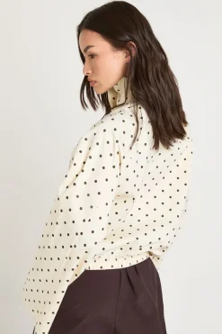 boohoo Haut Zippé À Col Montant En Sergé À Pois<Femme Pois|Tops