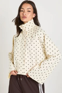 boohoo Haut Zippé À Col Montant En Sergé À Pois<Femme Pois|Tops