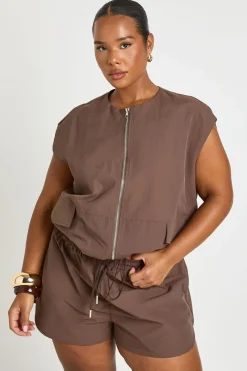 boohoo Haut Zippé Oversize En Nylon Sans Col Grande Taille<Femme Tops