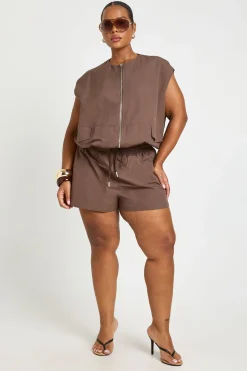 boohoo Haut Zippé Oversize En Nylon Sans Col Grande Taille<Femme Tops