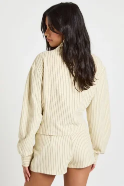 boohoo Haut Zippé À Rayures Col Montant Et Manches Ballon<Femme Tops