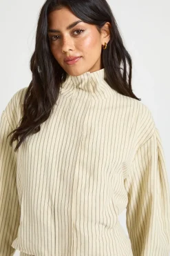 boohoo Haut Zippé À Rayures Col Montant Et Manches Ballon<Femme Tops