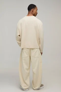 Henley Gaufré Oversize À Manches Longues Coupe Ample