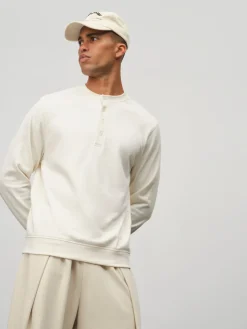 Henley Gaufré Oversize À Manches Longues Coupe Ample