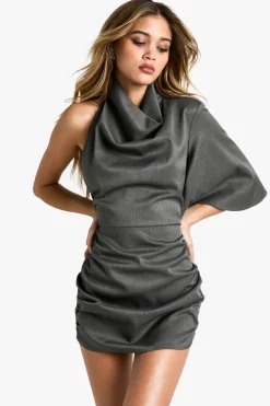 High Cowl Robe Mini Asymétrique