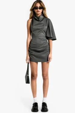 High Cowl Robe Mini Asymétrique