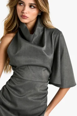 High Cowl Robe Mini Asymétrique