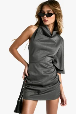 High Cowl Robe Mini Asymétrique