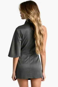 High Cowl Robe Mini Asymétrique