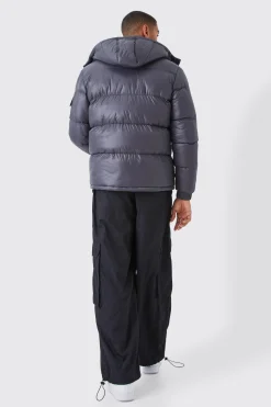boohooMAN High Shine Hooded Puffer in Grey<Homme Manteaux Et Vestes