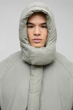 boohooMAN Homme – Manteau puffer à capuche ultra rembourré en pierre<Homme Manteaux Et Vestes