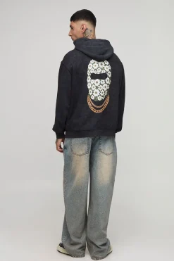 Hoodie acid wash grand et surdimensionné pour homme Daisy Ski Mask