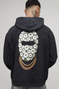 Hoodie acid wash grand et surdimensionné pour homme Daisy Ski Mask