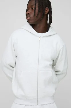 Hoodie basique à fermeture éclair et coupe boxy