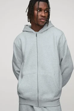 boohooMAN Hoodie basique grand format, coupe régulière, à zip intégral<Homme Tout Afficher|Sweats À Capuche Tall
