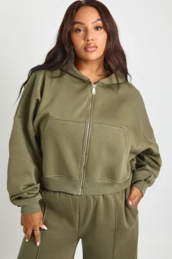 Hoodie basique Plus Core, coupe boxy, manches ballon, oversize, fermeture éclair intégrale