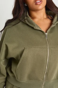 Hoodie basique Plus Core, coupe boxy, manches ballon, oversize, fermeture éclair intégrale