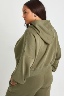 Hoodie basique Plus Core, coupe boxy, manches ballon, oversize, fermeture éclair intégrale