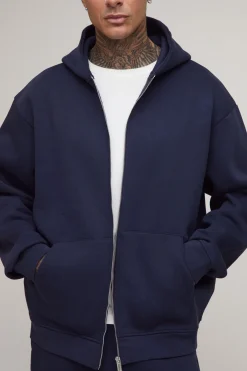 boohooMAN Hoodie basique surdimensionné à fermeture éclair pour grandes tailles<Homme Tout Afficher|Sweats À Capuche Tall