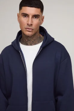 boohooMAN Hoodie basique surdimensionné à fermeture éclair pour grandes tailles<Homme Tout Afficher|Sweats À Capuche Tall