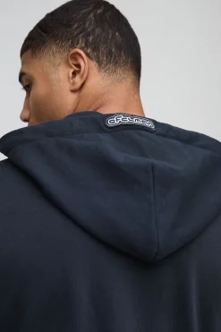 Hoodie Boxy rétréci Loopback OFCLMAN avec applique Check et fermeture éclair traversante