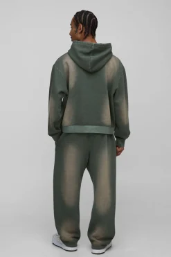 Hoodie brodé pour homme, ample, de coupe boxy, spray wash et sportif