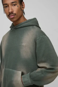 Hoodie brodé pour homme, ample, de coupe boxy, spray wash et sportif